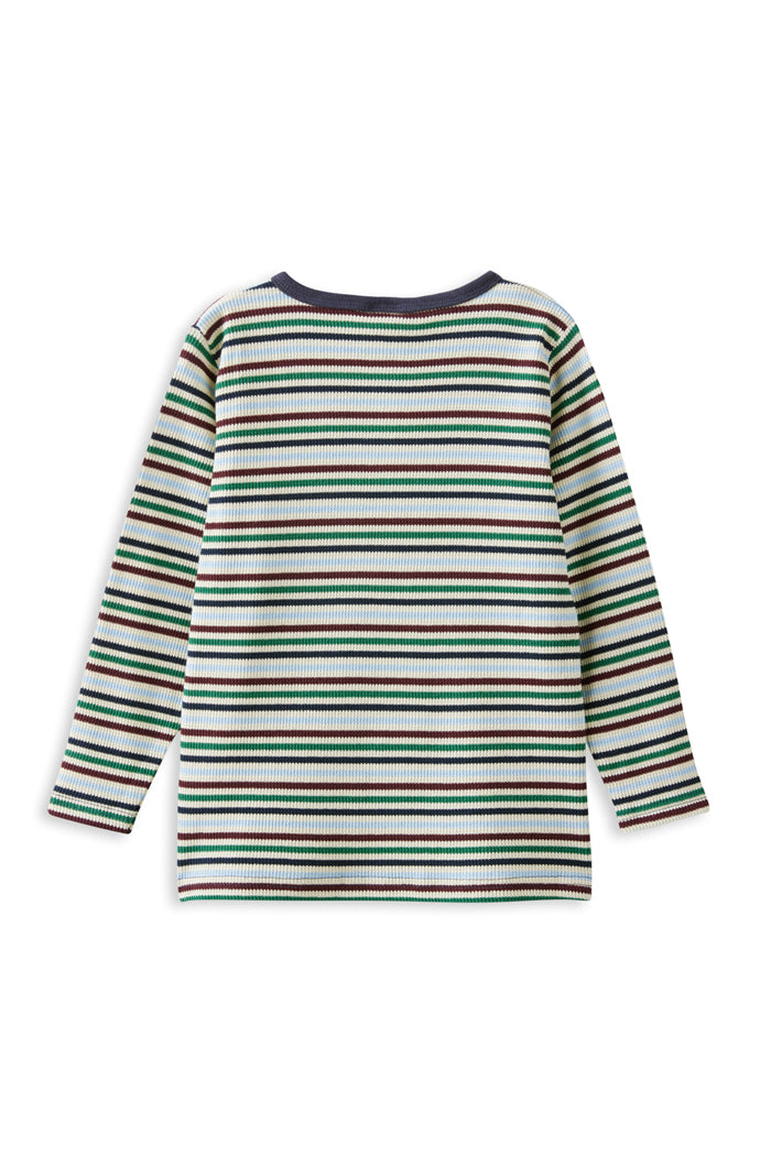 Milky Heritage Waffle Stripe Henley Long Sleeve Tee