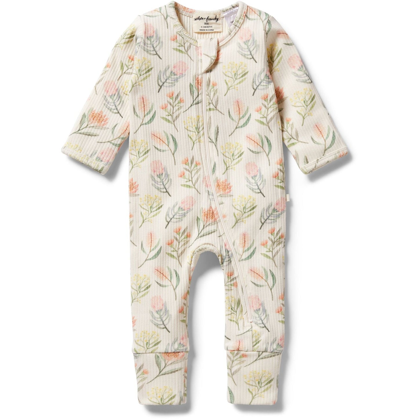 Wilson & Frenchy Organic Rib Zipsuit with Feet Pretty Floral