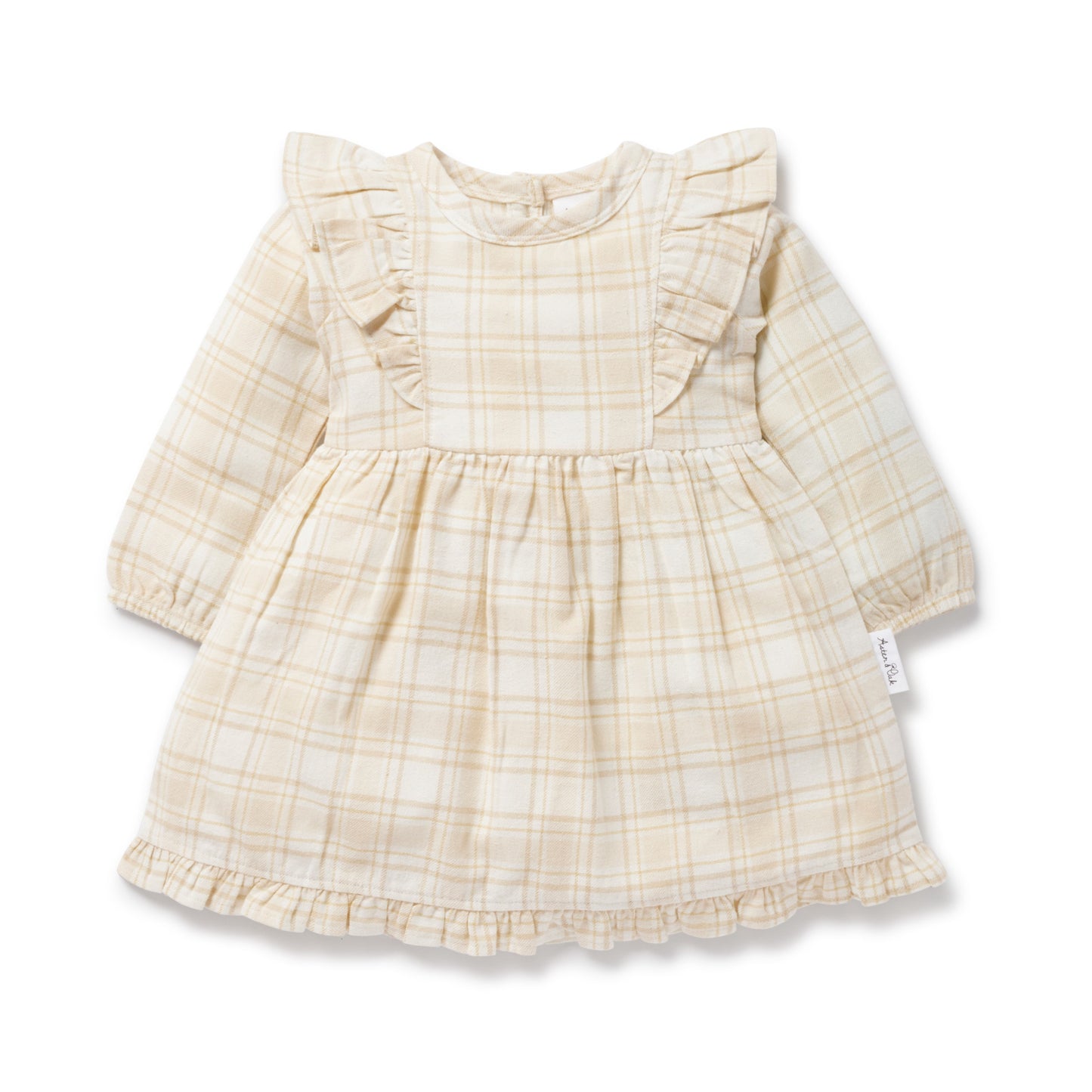 Aster & Oak Beige Plaid Ruffle Dress