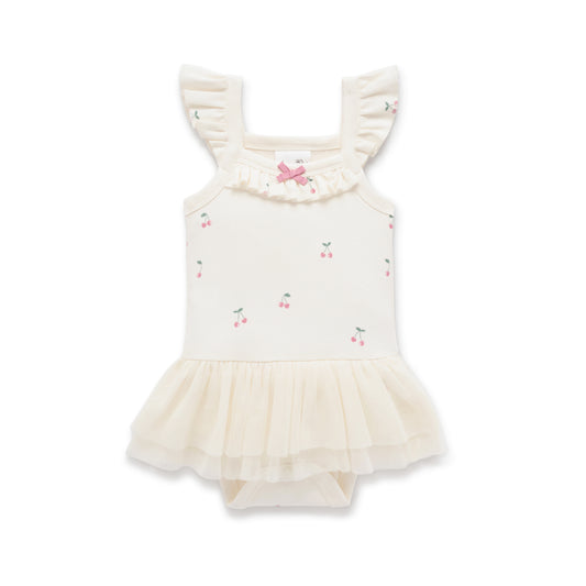 Aster & Oak Cherry Tutu Singlet Onesie Natural