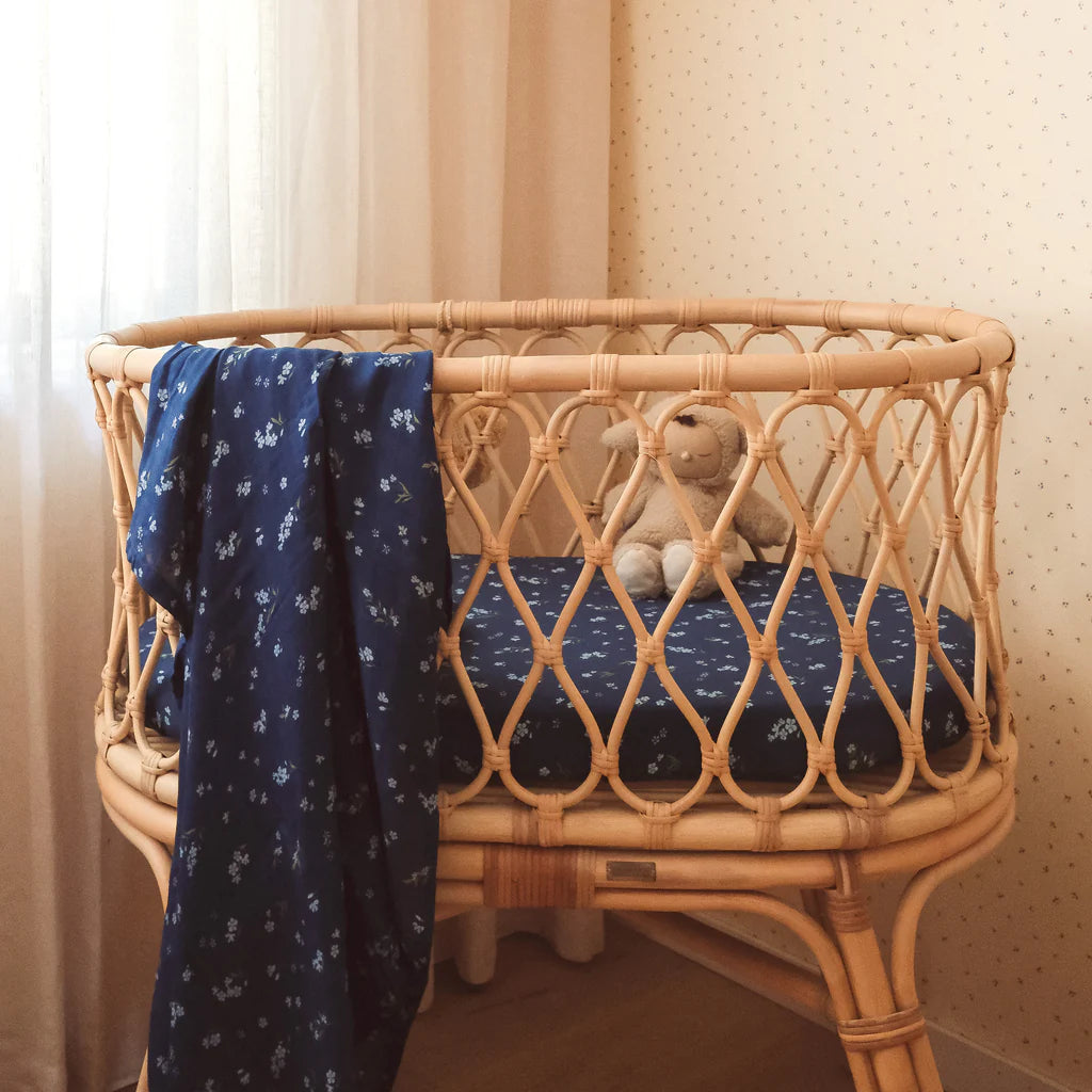 Fox & Fallow Forget-Me-Not Navy Organic Muslin Wrap