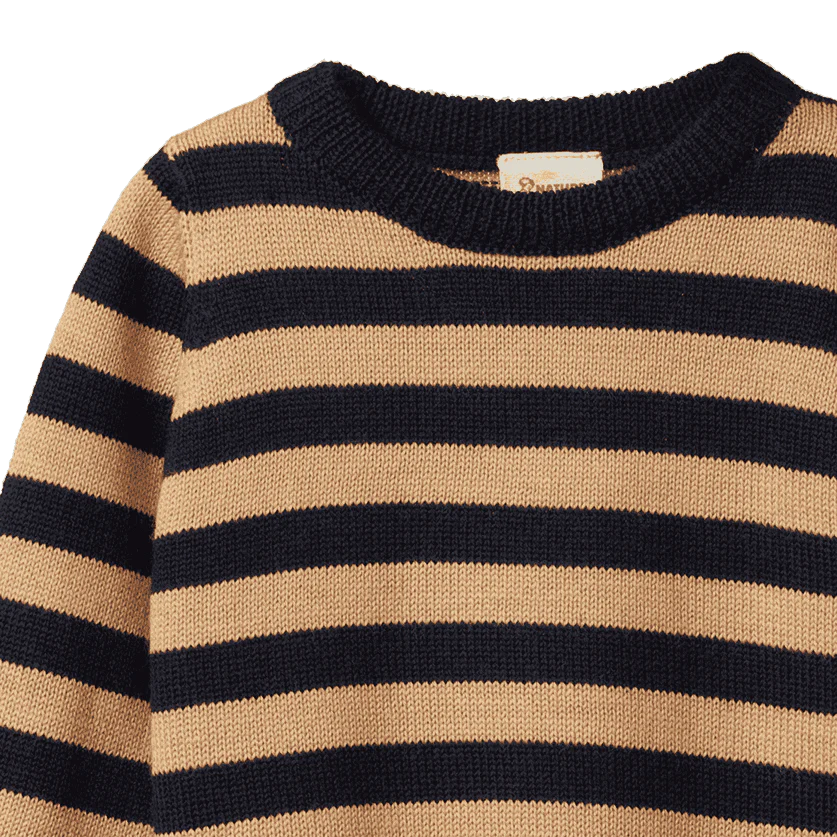 Nature Baby Merino Knit Pullover Navy/Caramel Stripe