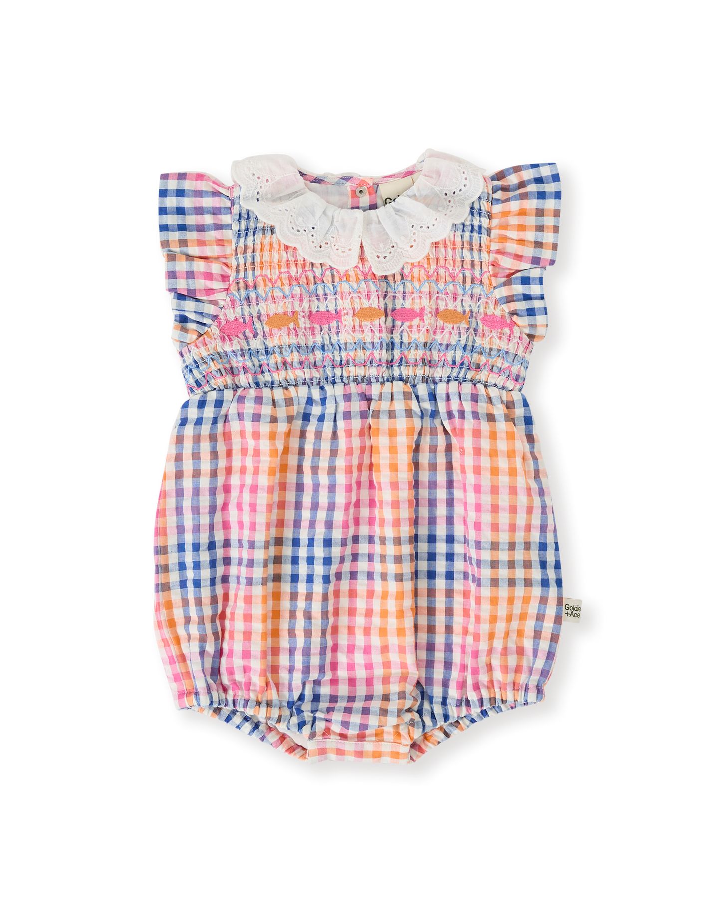 Goldie + Ace Rainbow Gingham Lani Smocked Romper