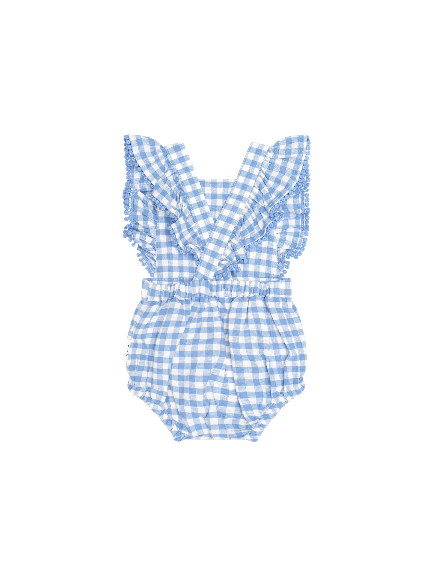 Huxbaby Dusty Blue Gingham Bow Playsuit