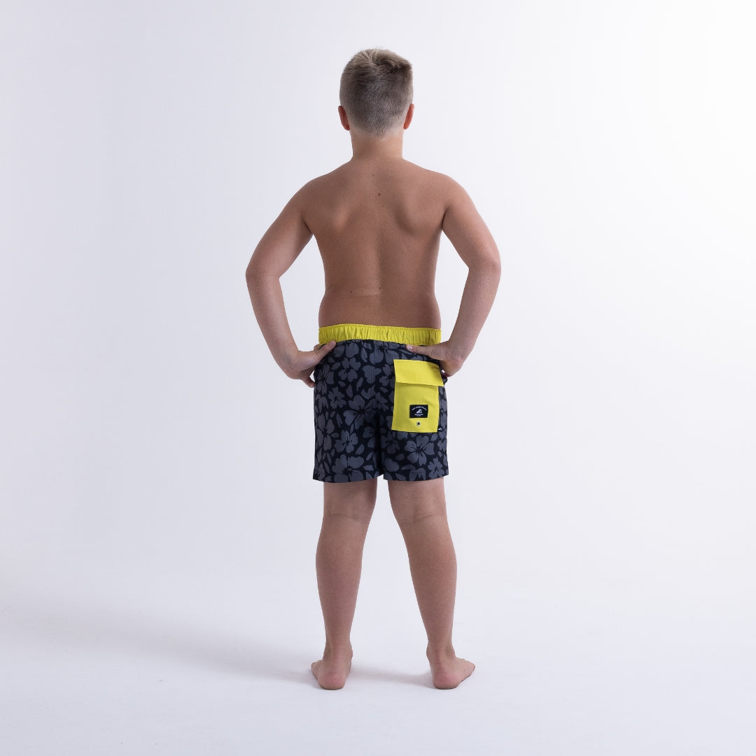 Hello Stranger Hibiscus Board Short Black Charcoal Hawaii Print