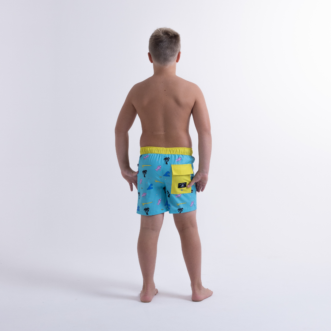 Hello Stranger Palms Board Short Turquoise Print