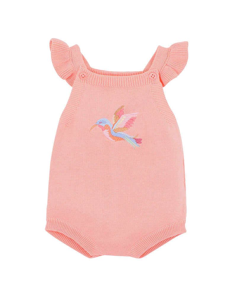 Minihaha Songbird Embroidered Knitted Bodysuit Shell Pink