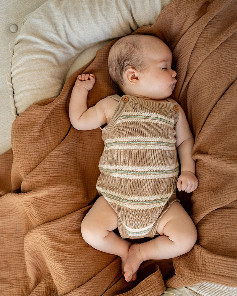 Minihaha Wildlings Stripe Knitted Bodysuit Neutral