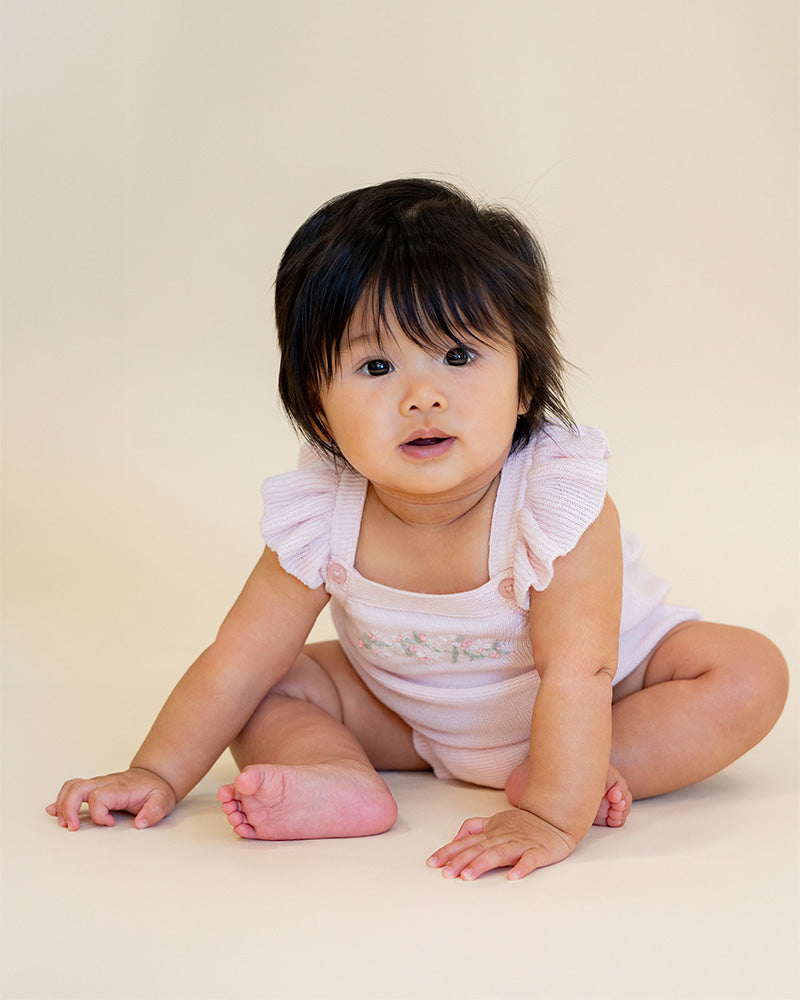 Minihaha Madelyn Hand Embroderie Organic Knitted Bodysuit Pale Pink