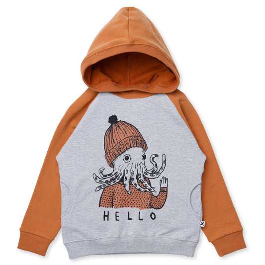 Minti Hello Octopus Furry Hood Grey Marle/Burnt Orange