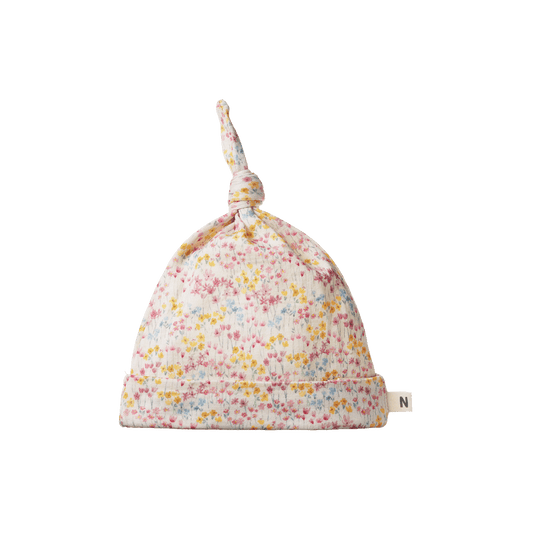 Nature Baby Cotton Knotted Beanie Wildflower Mountain Print