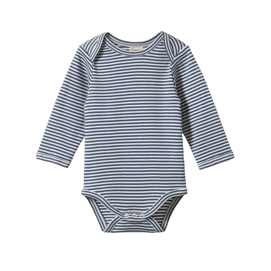 Nature Baby Long Sleeve Bodysuit Vintage Indigo Stripe