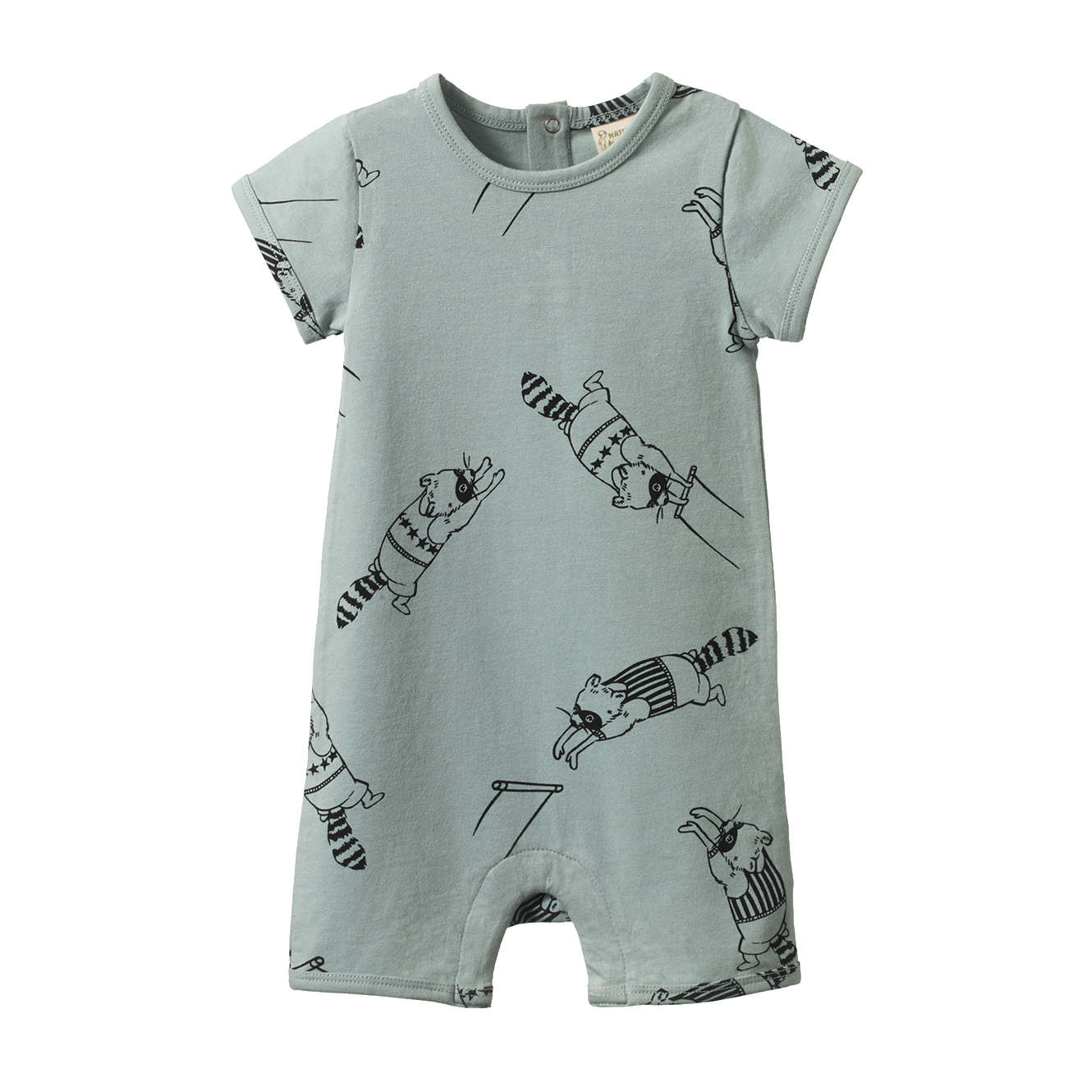 Nature Baby Short Sleeve Quincy Romper Raccoon Rhapsody Print