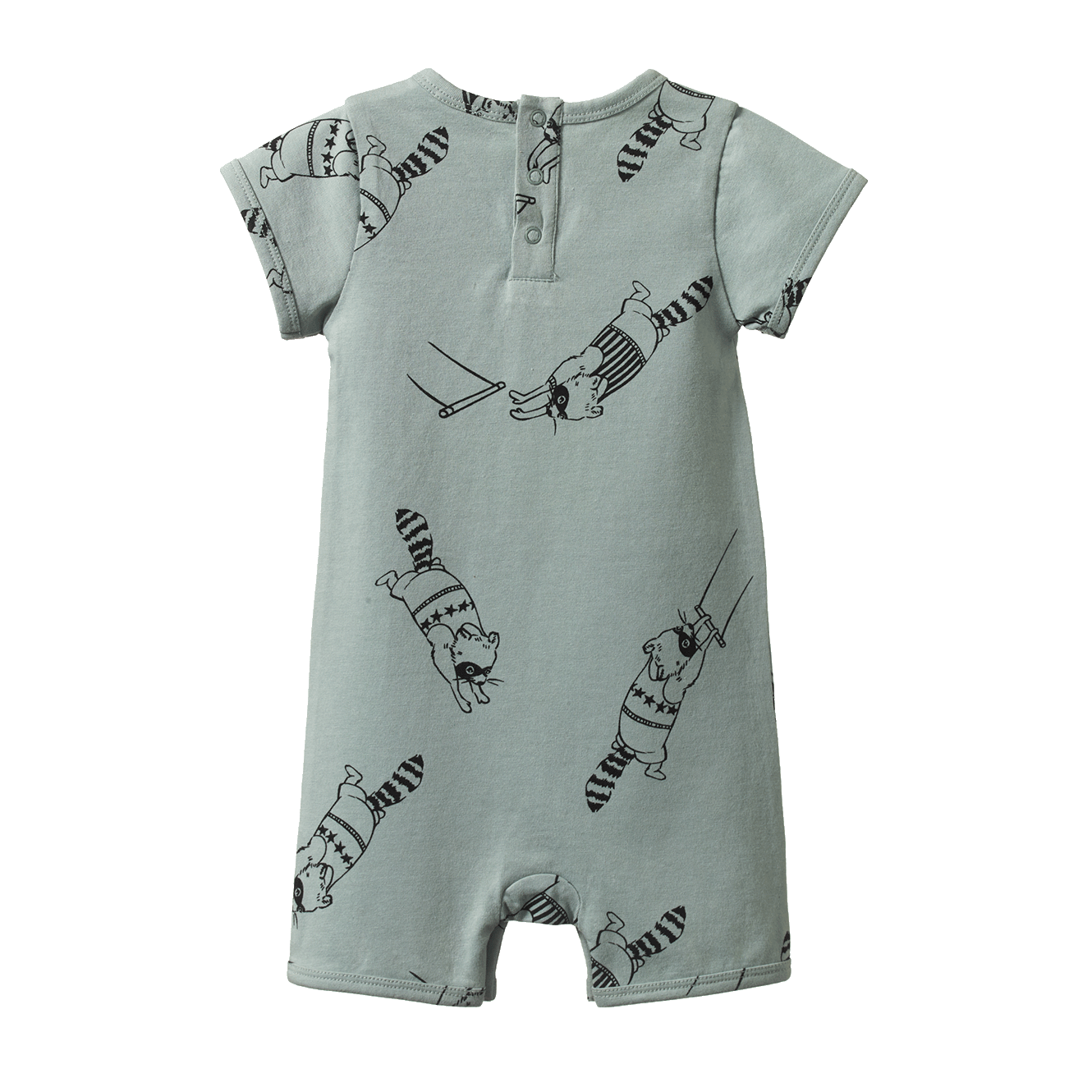 Nature Baby Short Sleeve Quincy Romper Raccoon Rhapsody Print