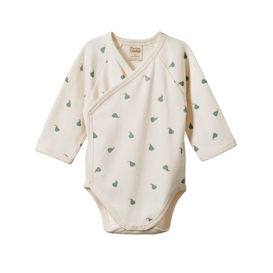 Nature Baby Long Sleeve Kimono Bodysuit Petite Pear Print
