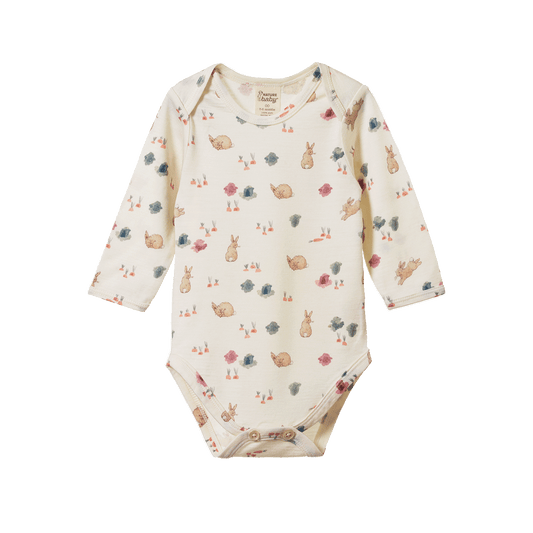 Nature Baby Merino Essential Long Sleeve Bodysuit Country Bunny Print