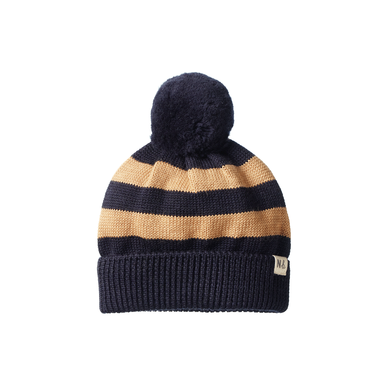 Nature Baby Alpine Pom Pom Beanie Navy | Caramel Stripe