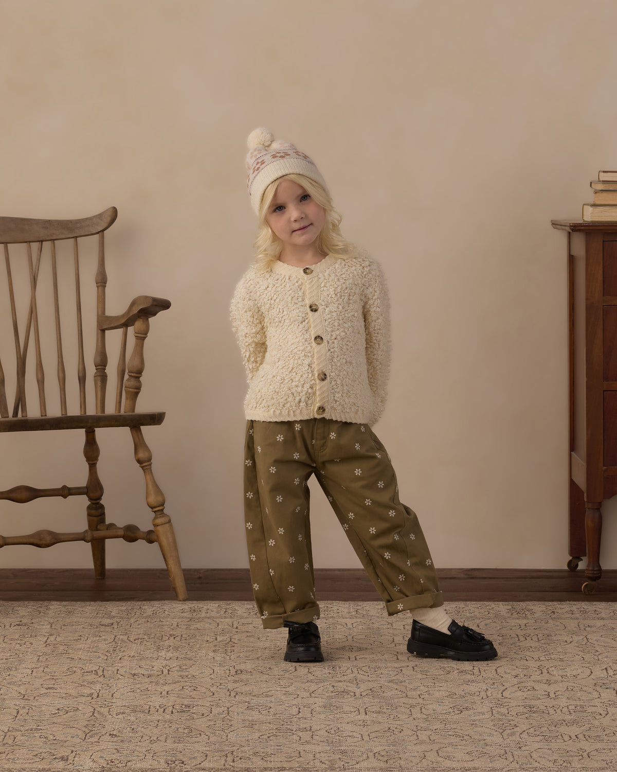 Rylee + Cru Barrel Pant Embroidered Daisies Olive