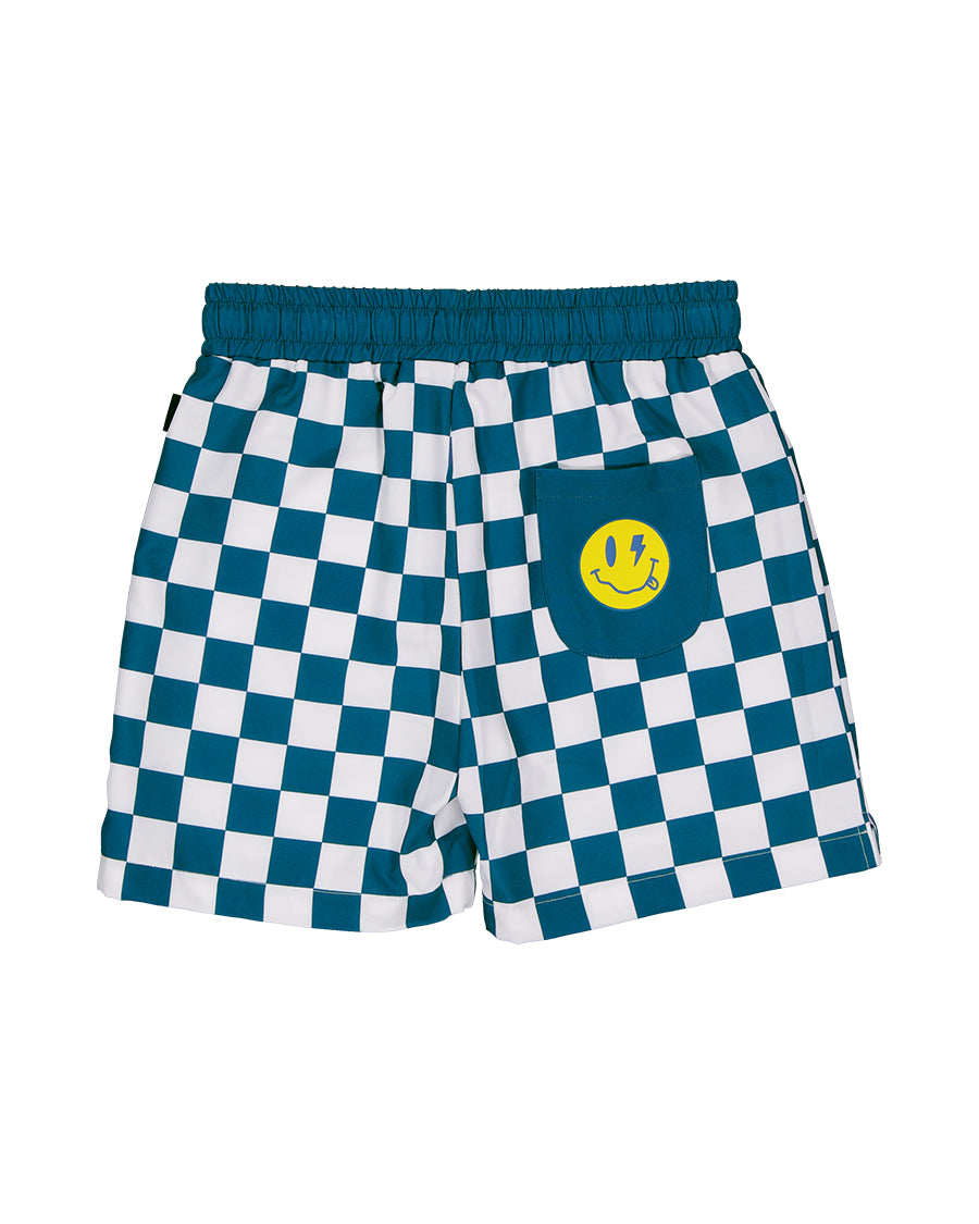Radicool Chequerboard Boardies Petrol | White