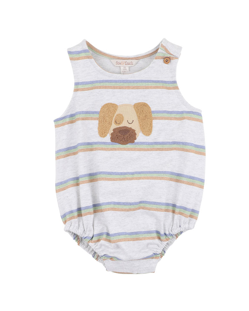 Minihaha Wildlings Stripe Dog Bodysuit Grey Marl