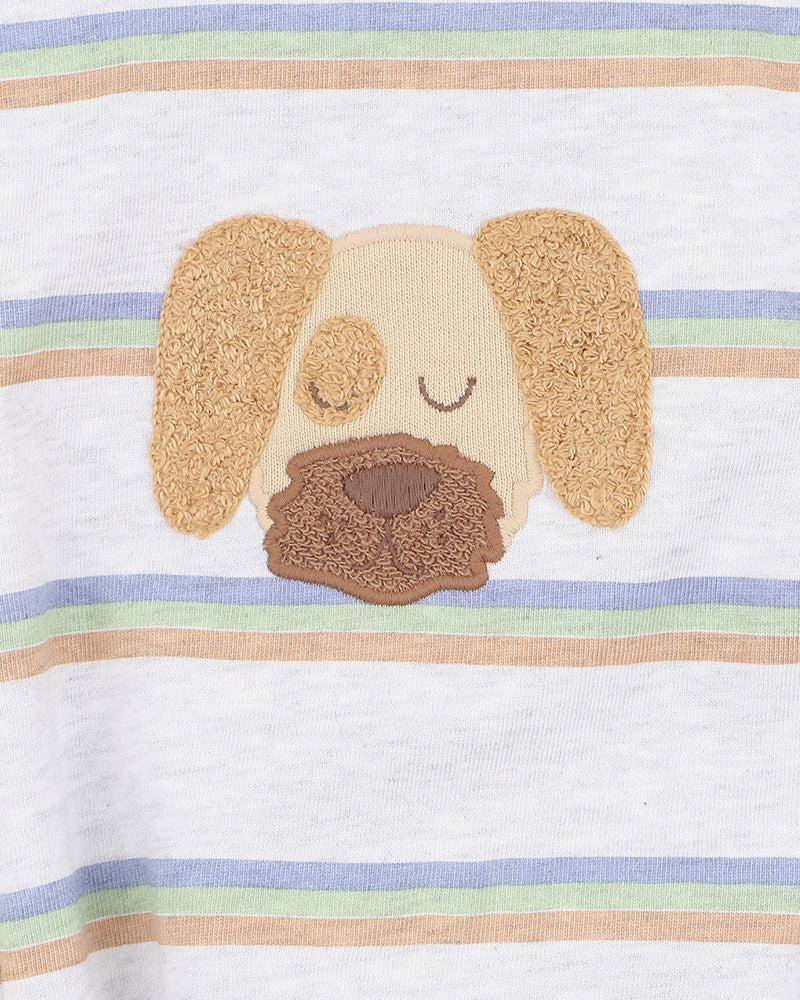 Minihaha Wildlings Stripe Dog Bodysuit Grey Marl