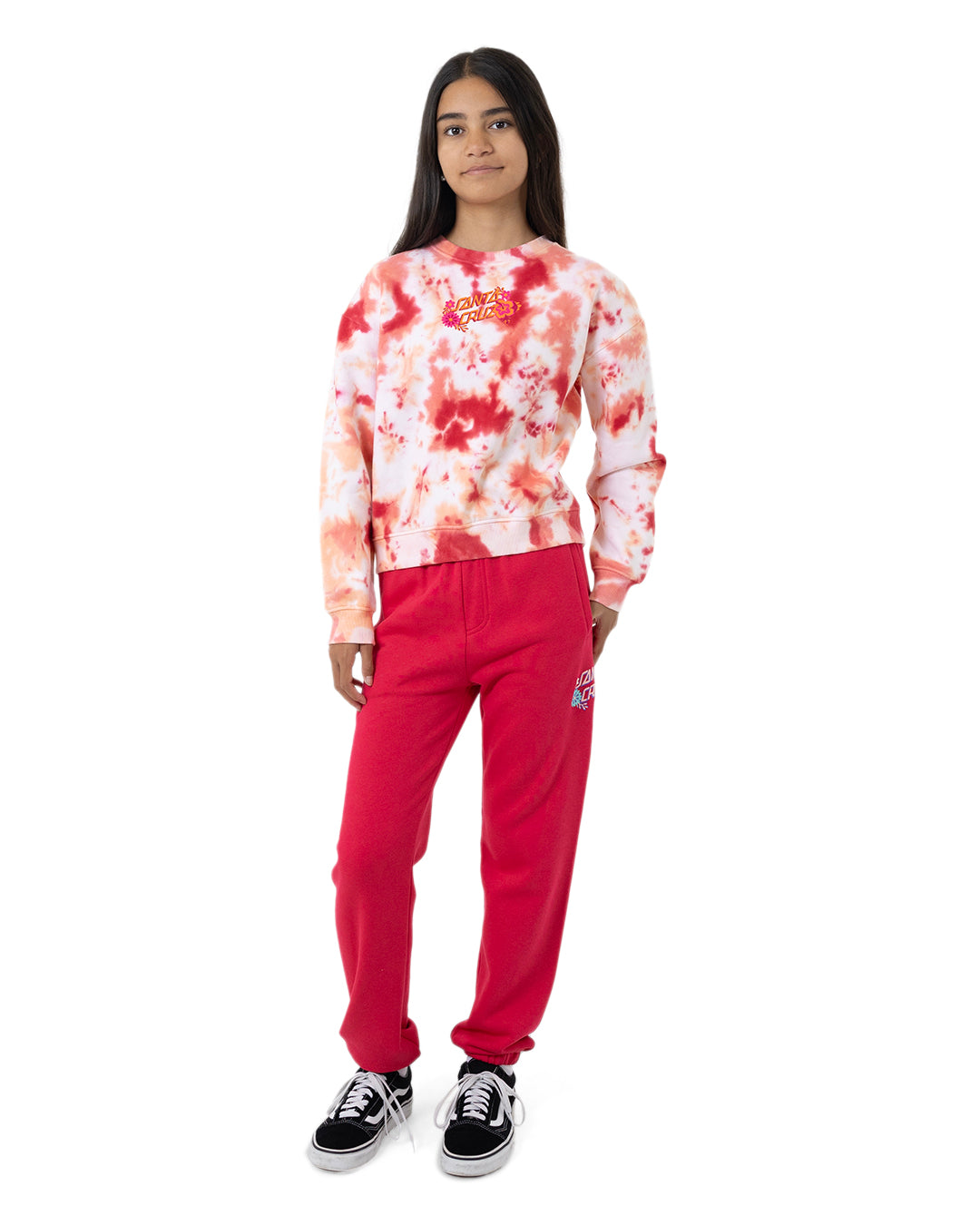 Santa Cruz Free Spirit Floral Stack Front Sweater Pink Coral Tie Dye