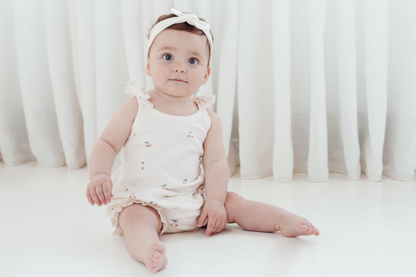 Aster & Oak Cherry Bubble Romper Natural