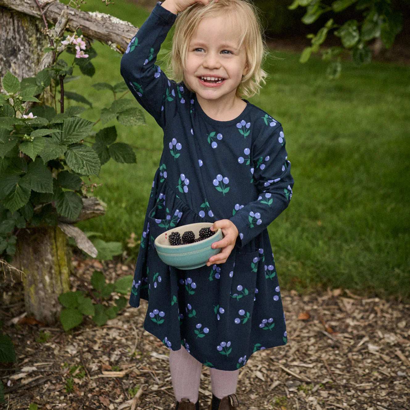 Nature Baby Long Sleeve Twirl Dress Winter Berry Navy Print