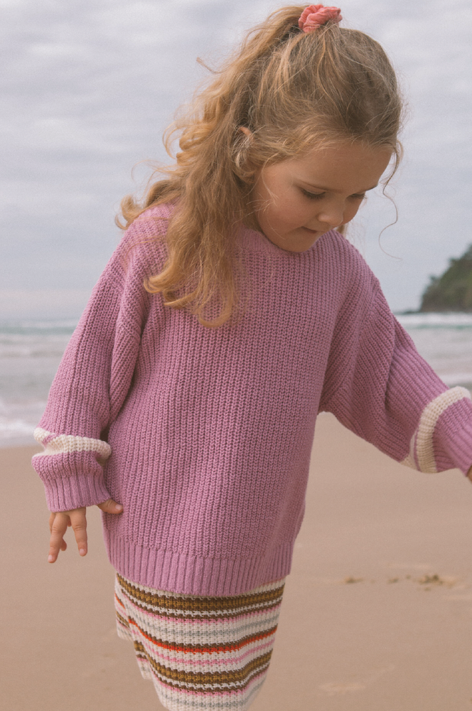 Grown Chunky Rib Pull Over Raspberry