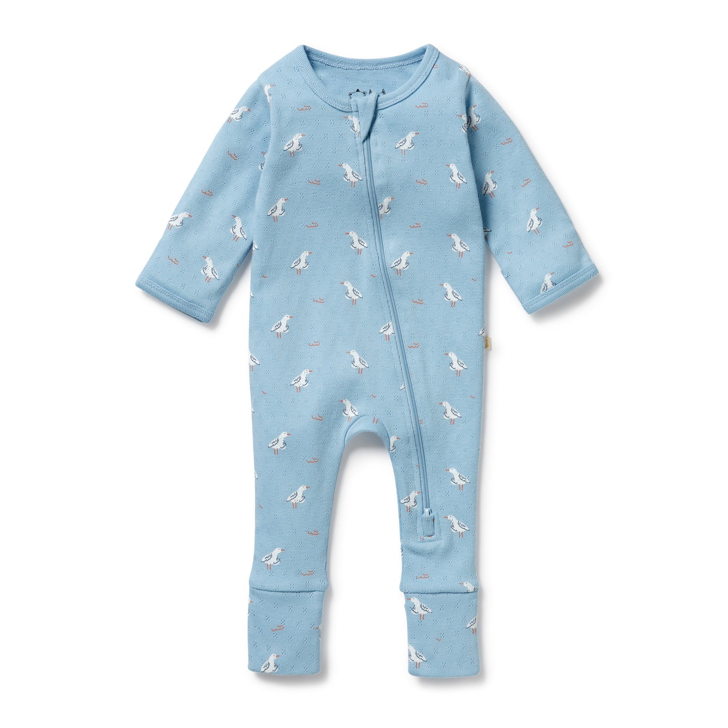 Wilson & Frenchy Organic Pointelle Zipsuit with Feet Sunny Seagulls