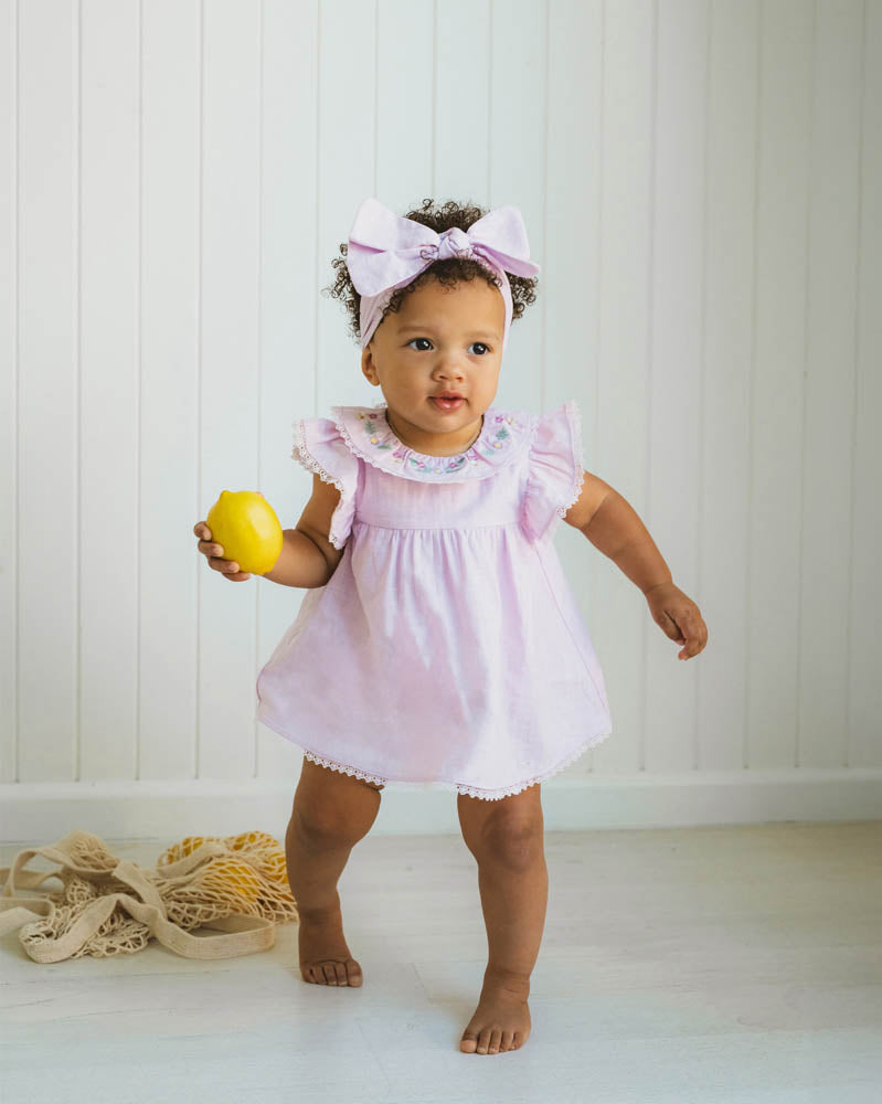 Minihaha Madelyn Embroidered Overlay Bodysuit Lilac