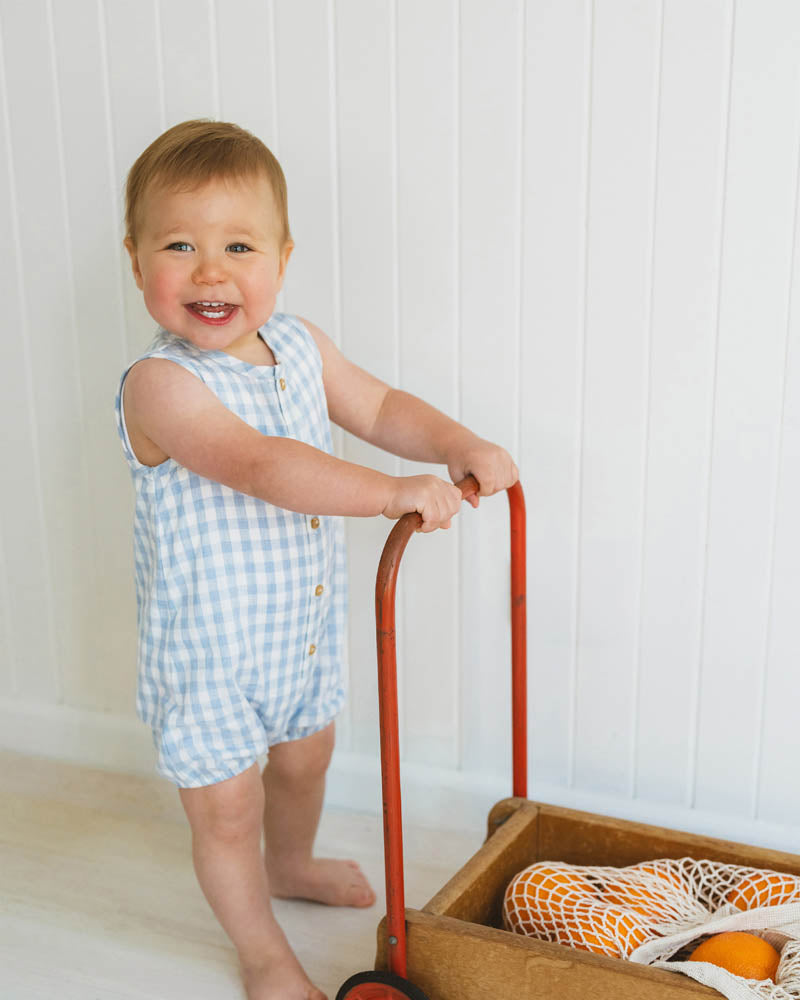 Minihaha Axel Check Romper Sky