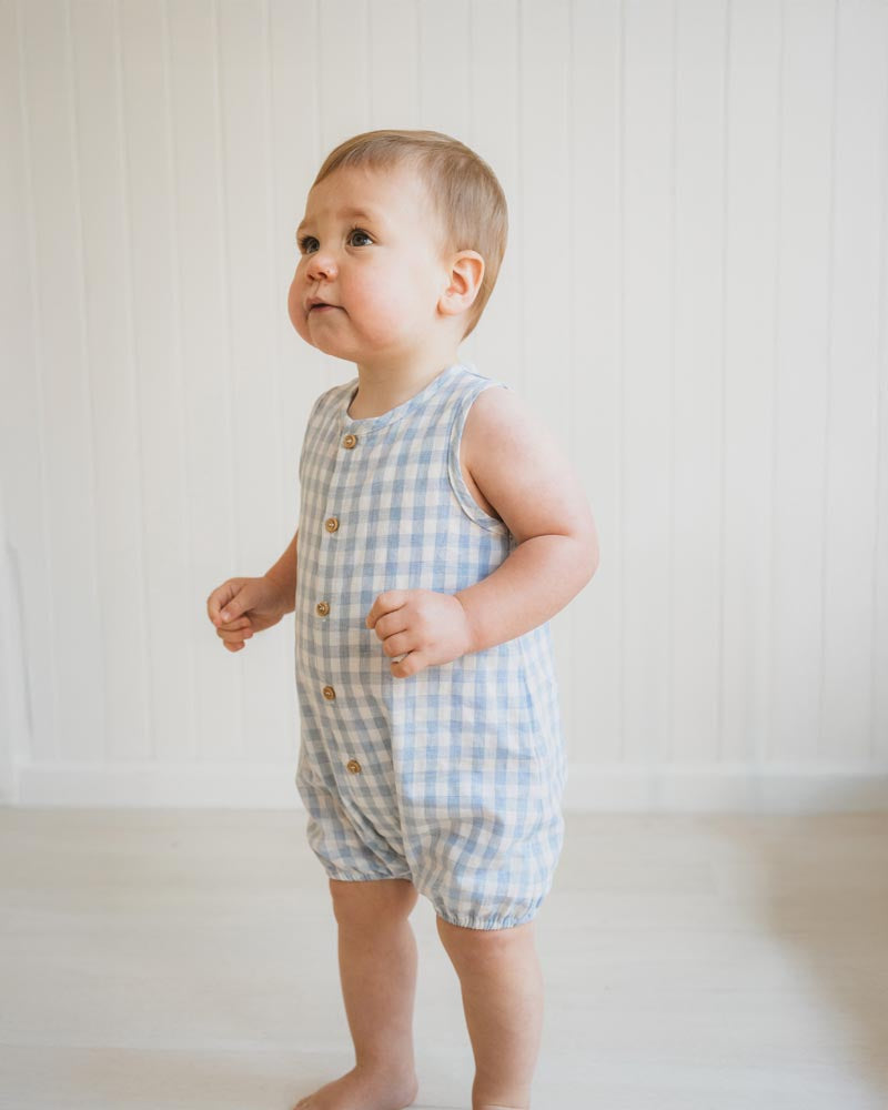 Minihaha Axel Check Romper Sky