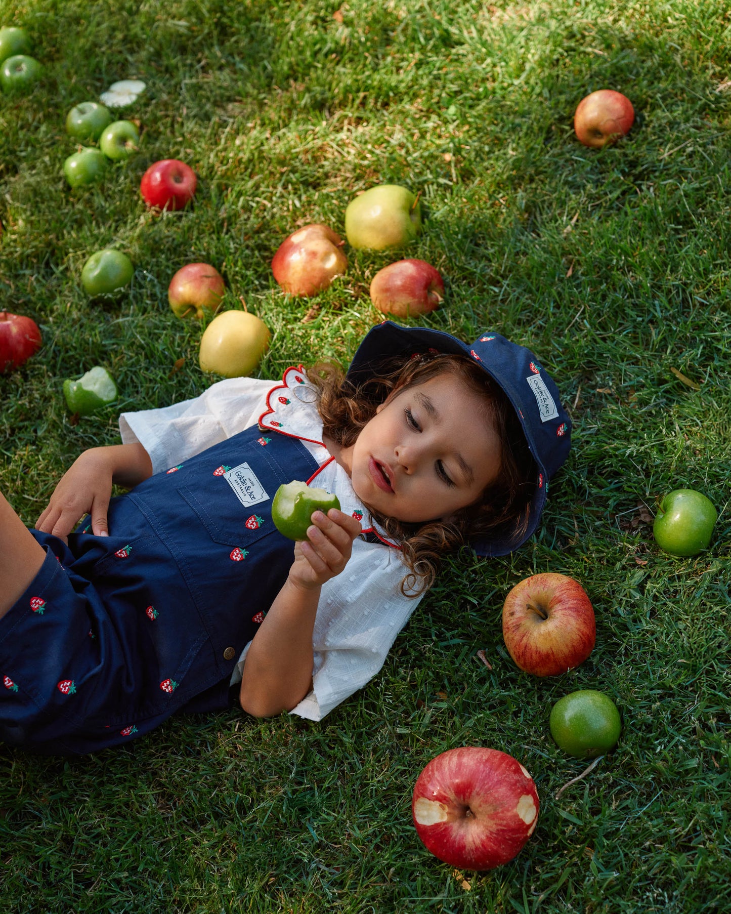 Goldie + Ace Mini Strawberry Embroidered Burton Overalls