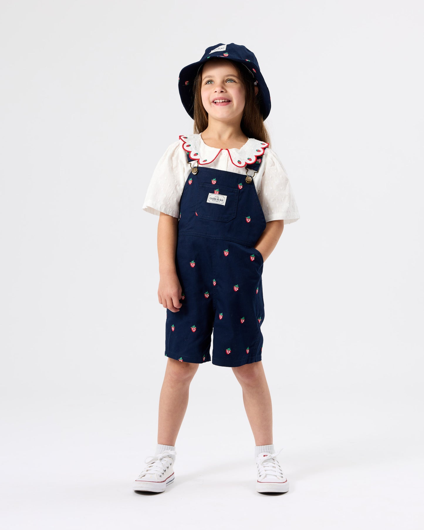 Goldie + Ace Mini Strawberry Embroidered Burton Overalls