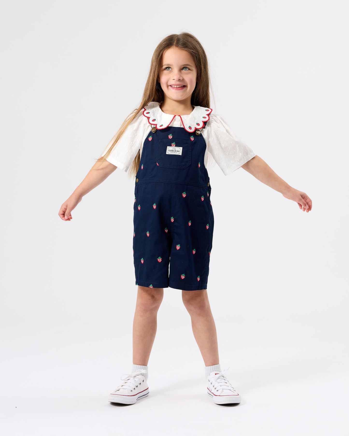 Goldie + Ace Mini Strawberry Embroidered Burton Overalls