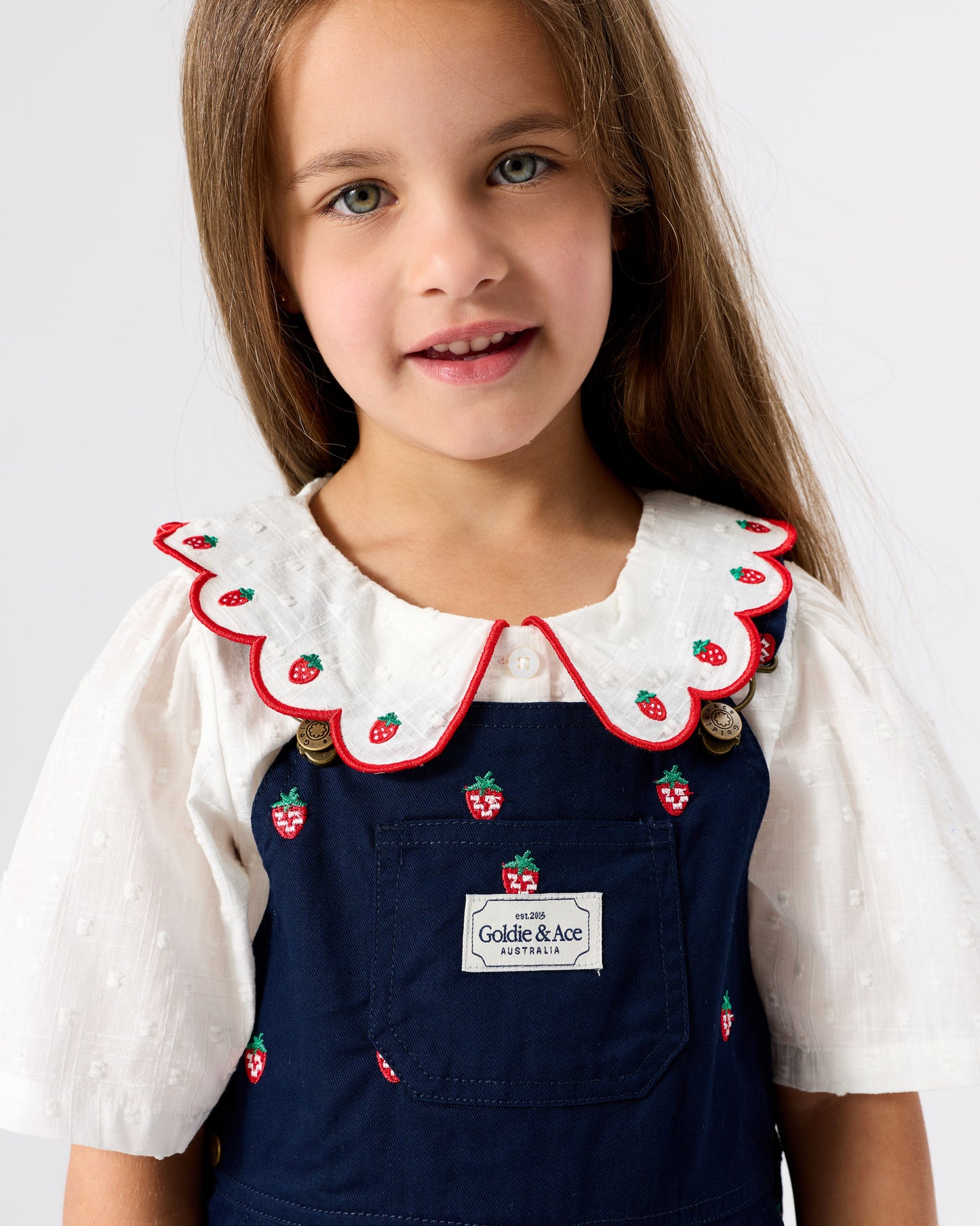Goldie + Ace Mini Strawberry Embroidered Burton Overalls