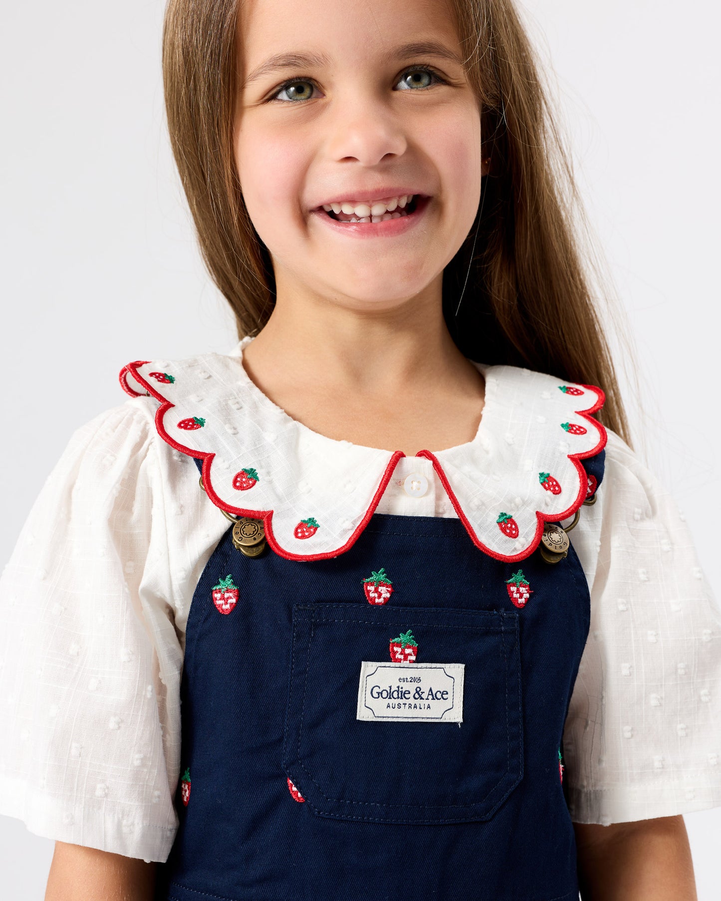 Goldie + Ace Mini Strawberry Embroidered Burton Overalls