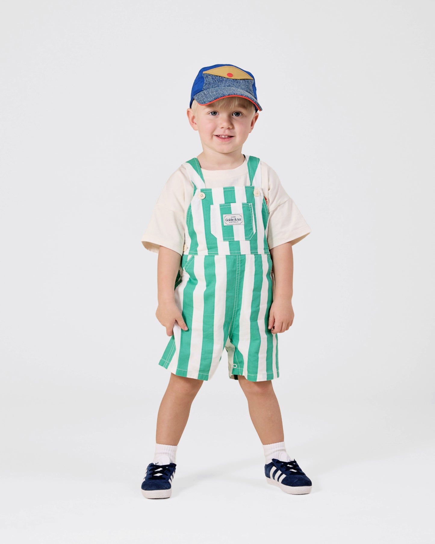 Goldie + Ace Happy Stripe Button Burton Overalls