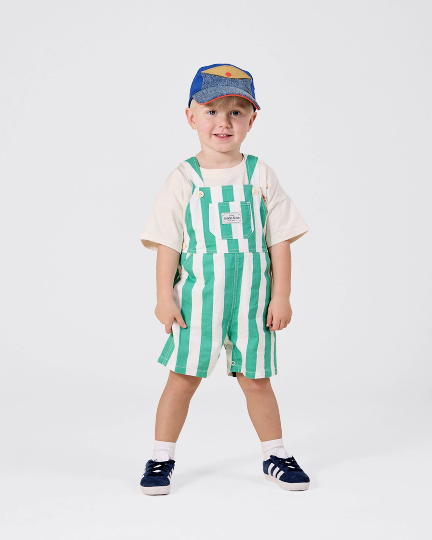Goldie + Ace Happy Stripe Button Burton Overalls