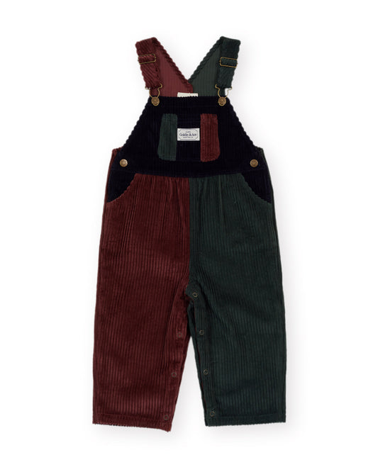 Goldie + Ace Austin Corduroy Colour Block Overalls Brown | Moss | Navy