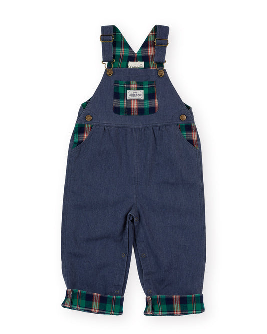 Goldie + Ace Austin Green Check Overalls