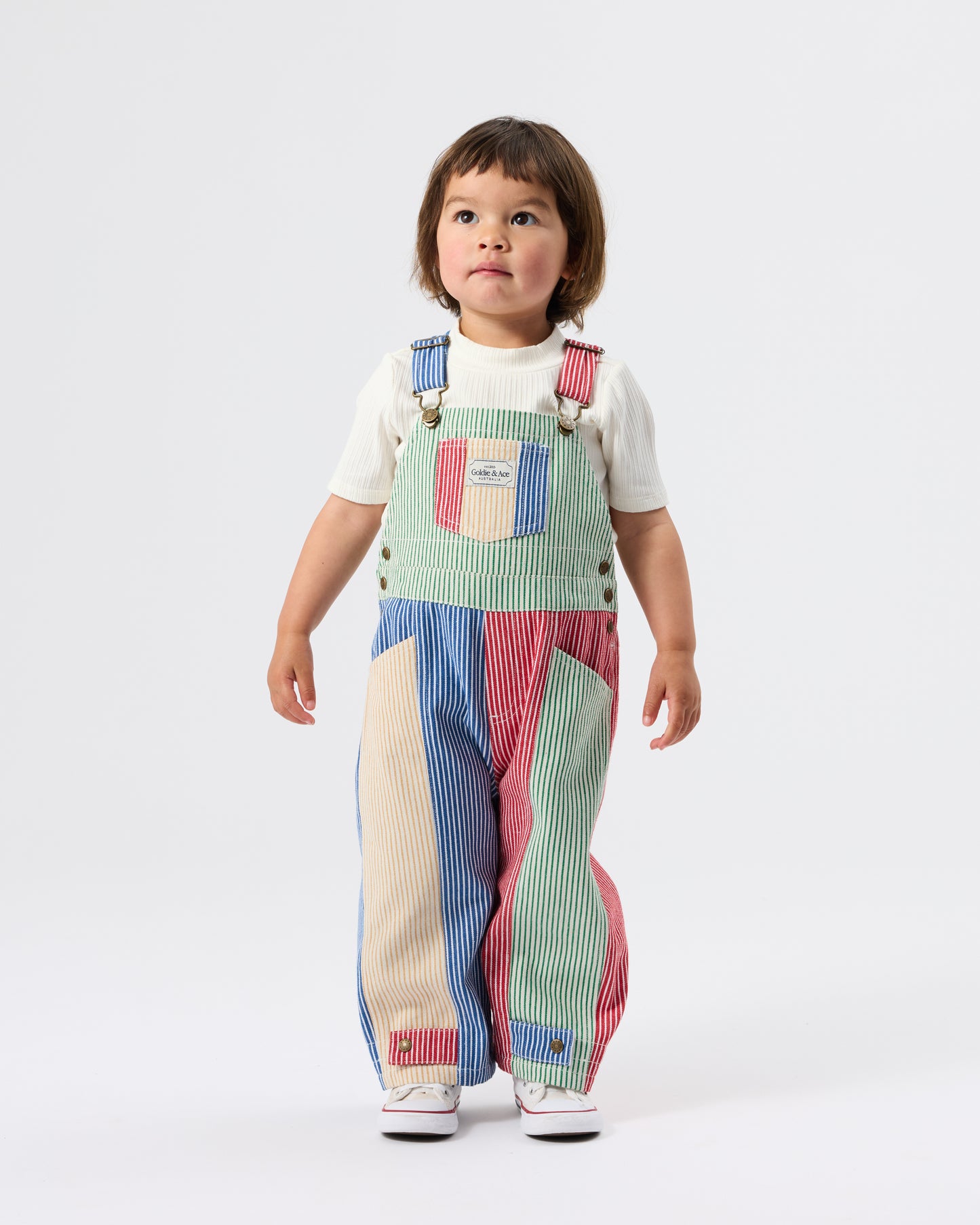 Goldie + Ace Patchwork Stripe Blake Overalls