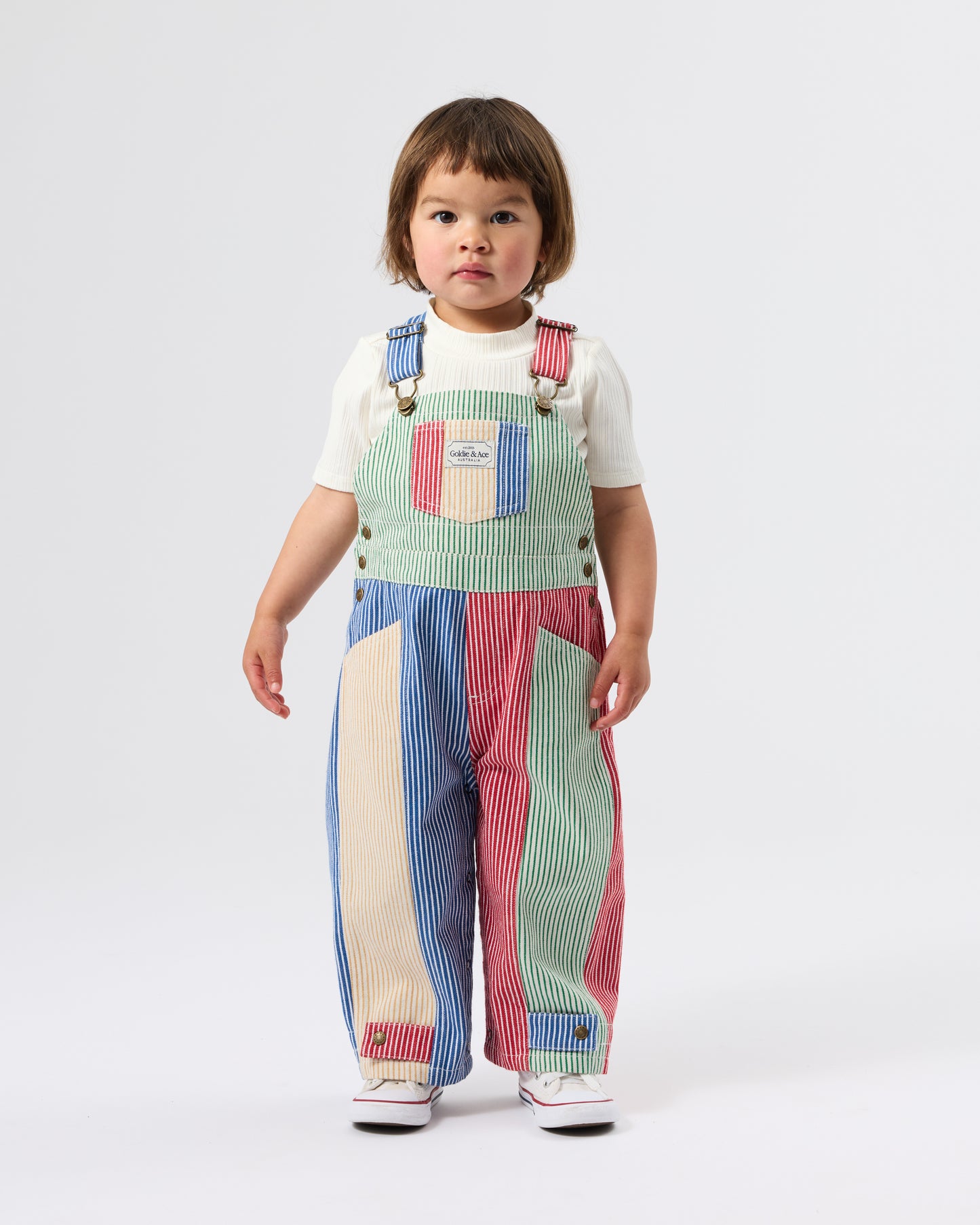 Goldie + Ace Patchwork Stripe Blake Overalls