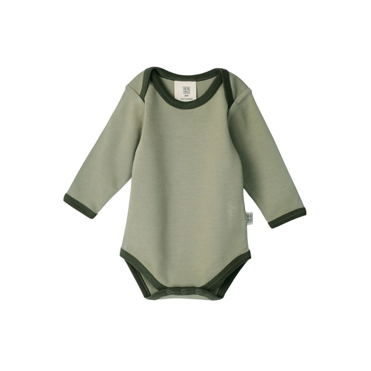 Babu Organic Cotton Long Sleeve Bodysuit Sage Contrast