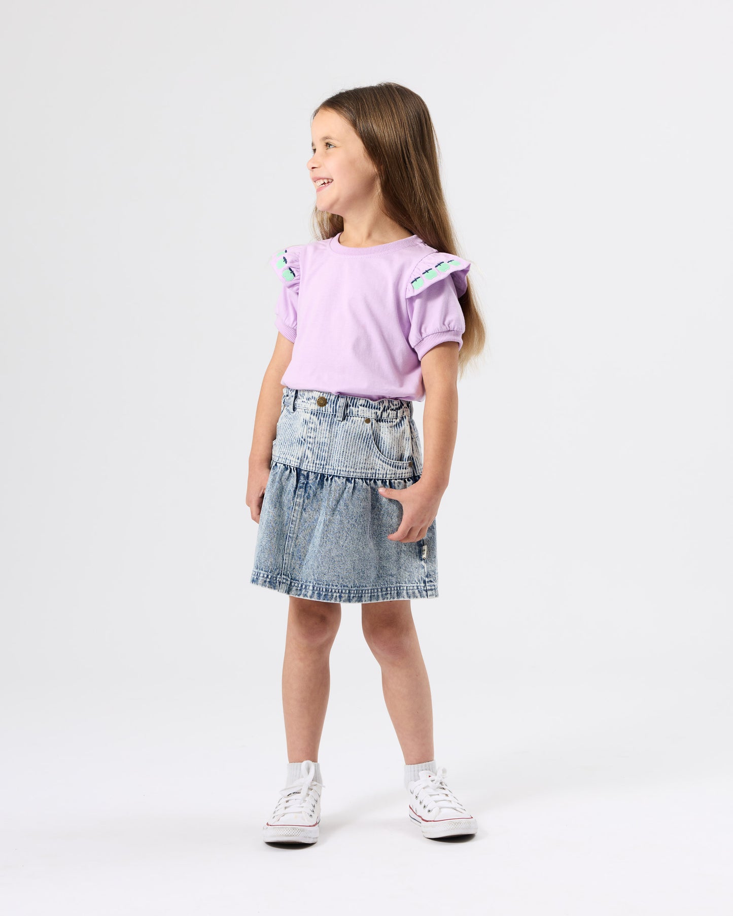 Goldie + Ace Pinstripe Peplum Denim Skirt
