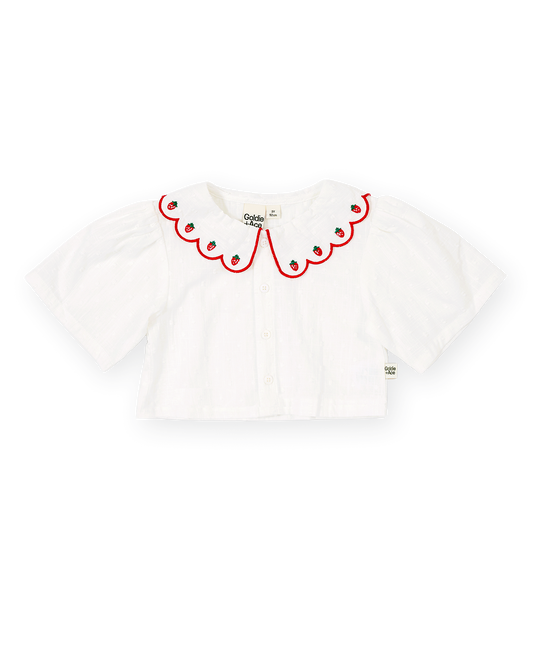 Goldie + Ace Scallop Collar Strawberry Cropped Blouse