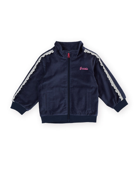 Goldie + Ace Velour Broderie Sweat Jacket Navy