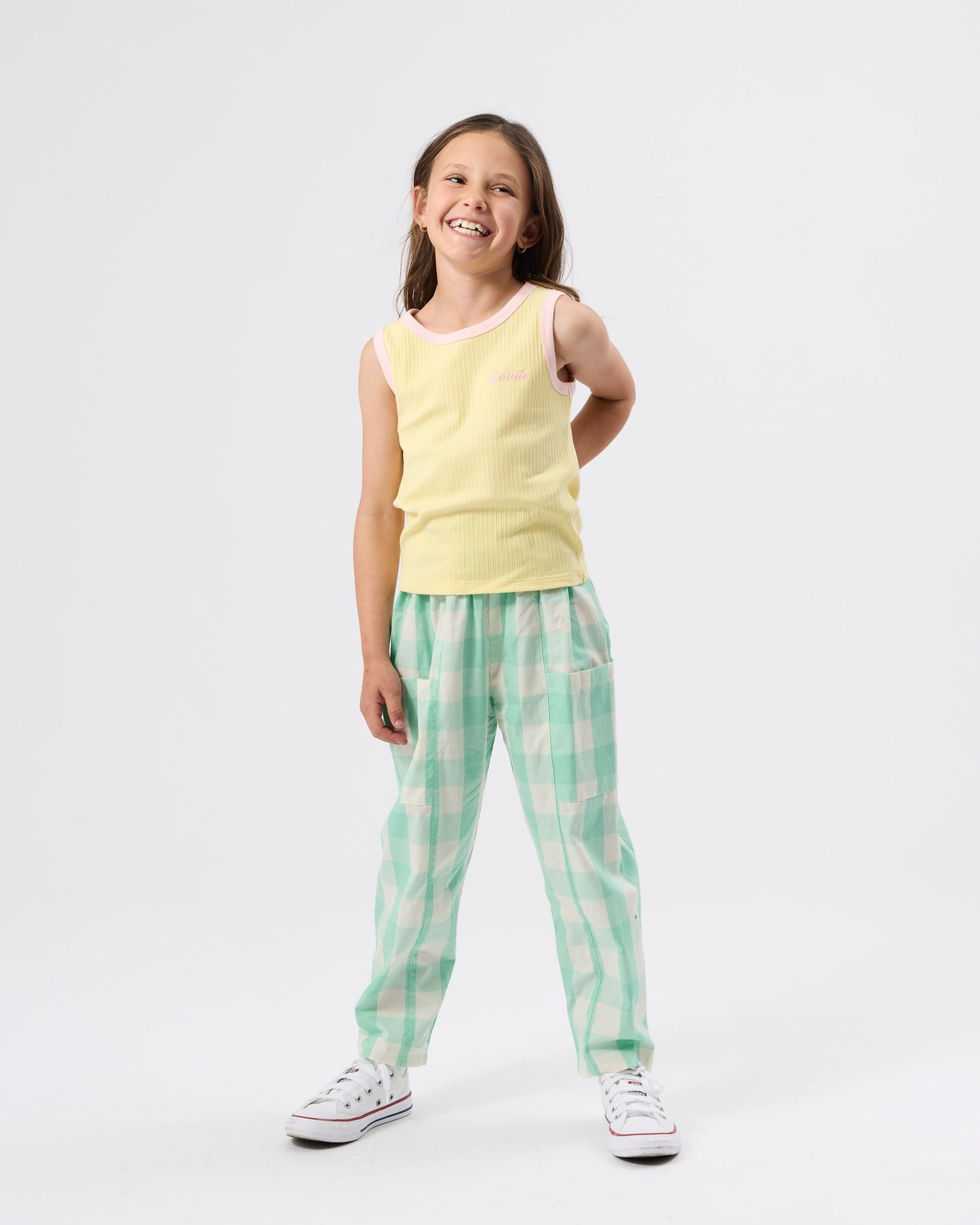 Goldie + Ace Lightweight Gingham Kit Pocket Pant Green