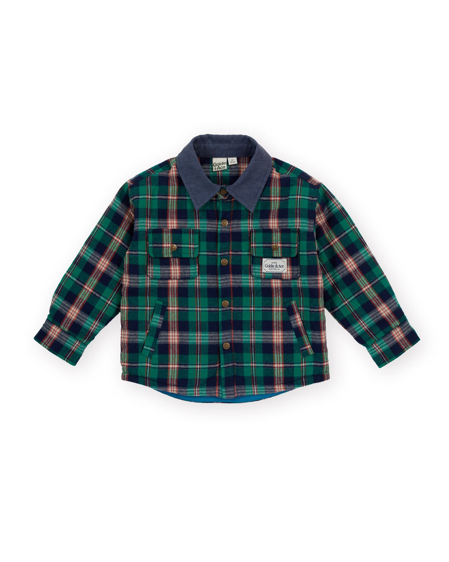 Goldie + Ace Check Padded Shacket Green Check